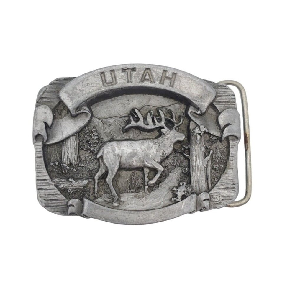 Pewter Utah Elk Deer Nature Belt Buckle‎ 3" USA C+J Enterprises Hunter Outdoors